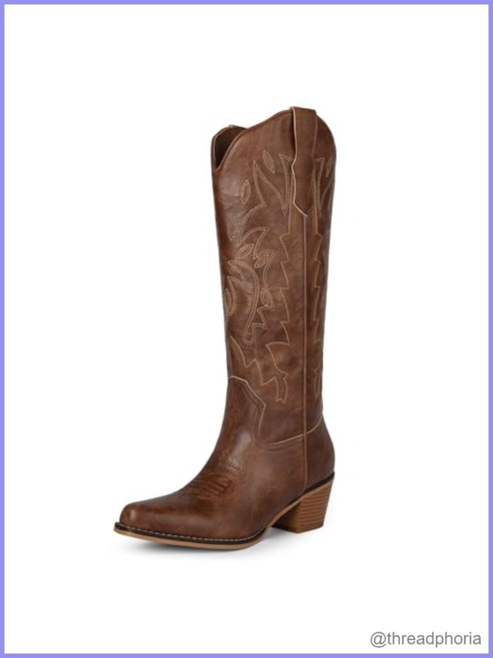 Pointed Toe Chunky Heel Cowboy Boots Faux Leather Knee-High Western Boots